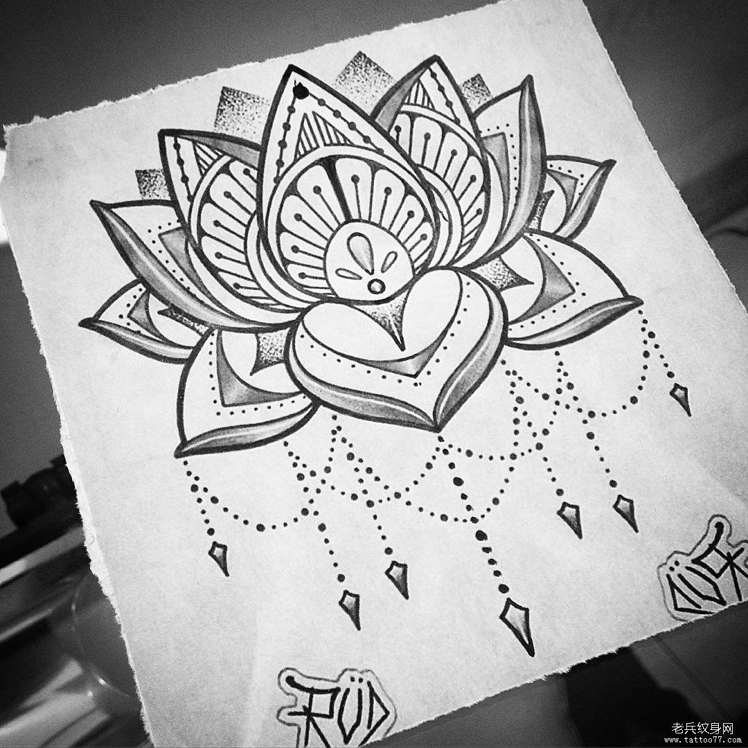 梵花点刺纹身图案手稿