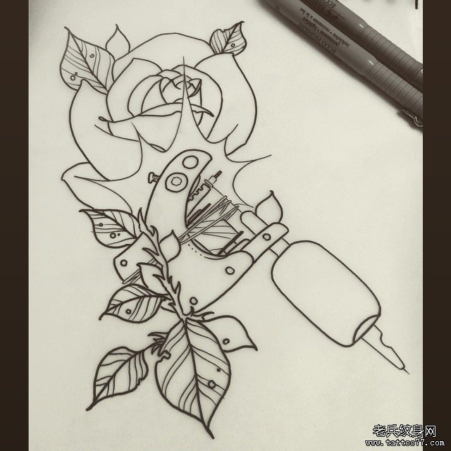 纹身机玫瑰纹身图案手稿