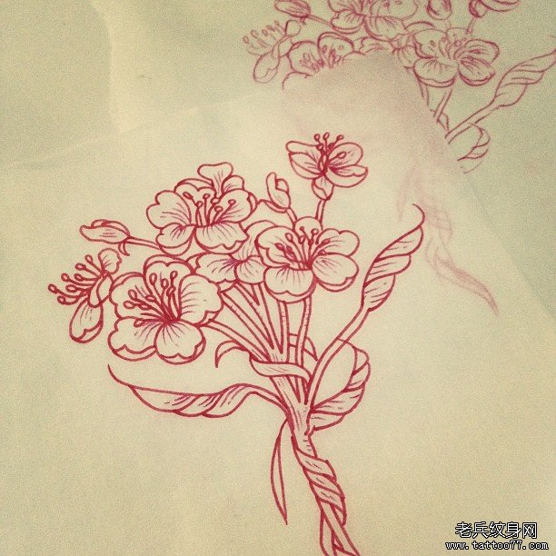 小清新花卉线条纹身图案手稿