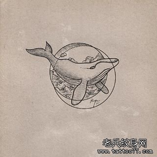 小清新鲸鱼点刺几何纹身图案手稿