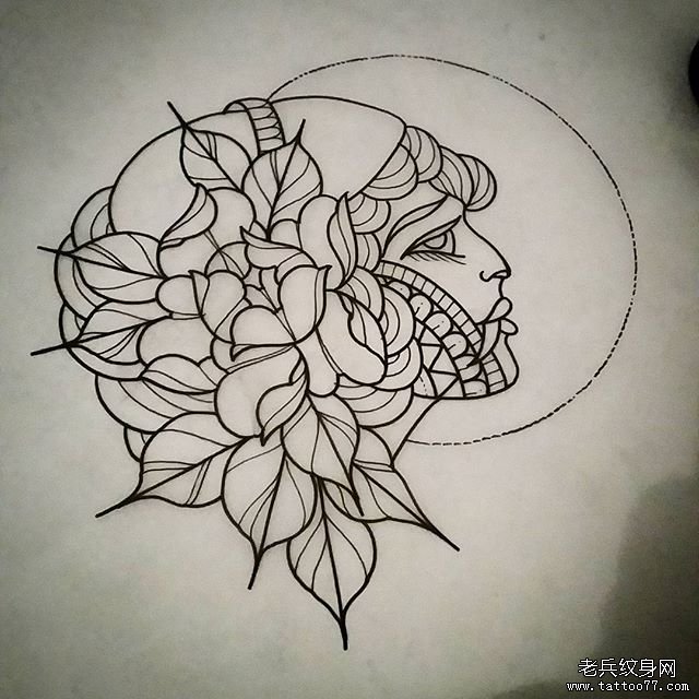 欧美school 花女郎纹身图案手稿