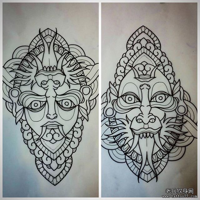 欧美school鬼怪纹身图案手稿