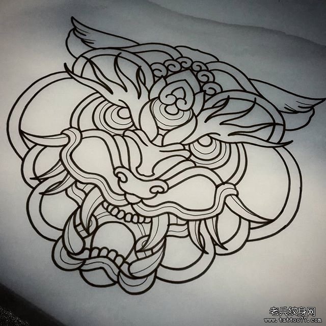 欧美school传统老虎纹身图案手稿