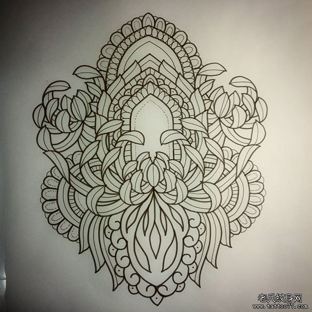 梵花线条纹身图案手稿