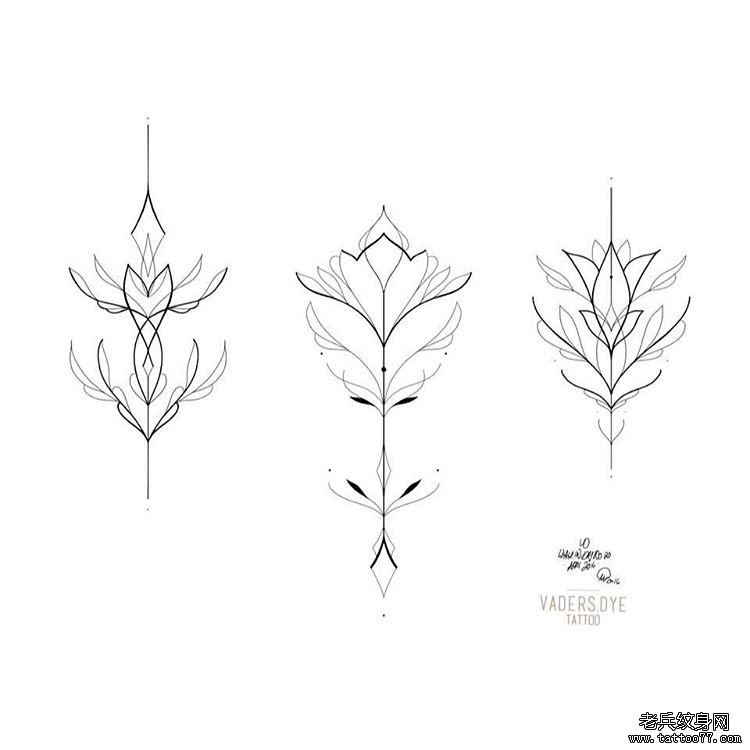 小清新花卉简单线条纹身图案