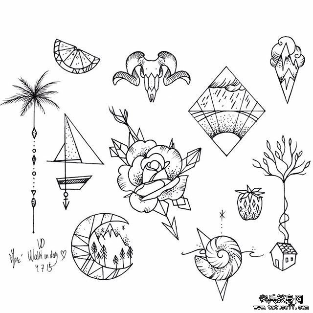 小清新小图案纹身图案手稿