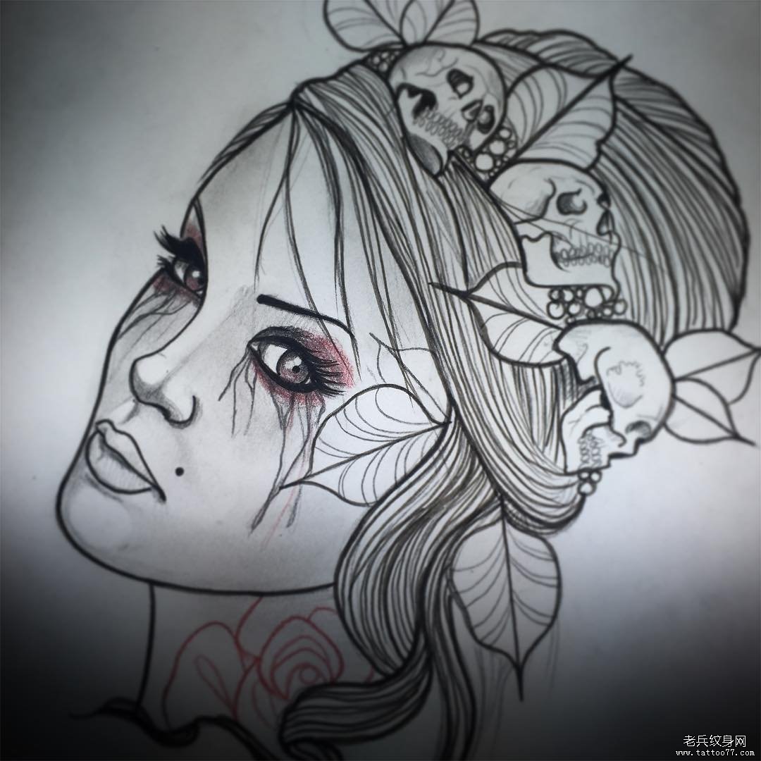 school欧美女郎纹身图案手稿