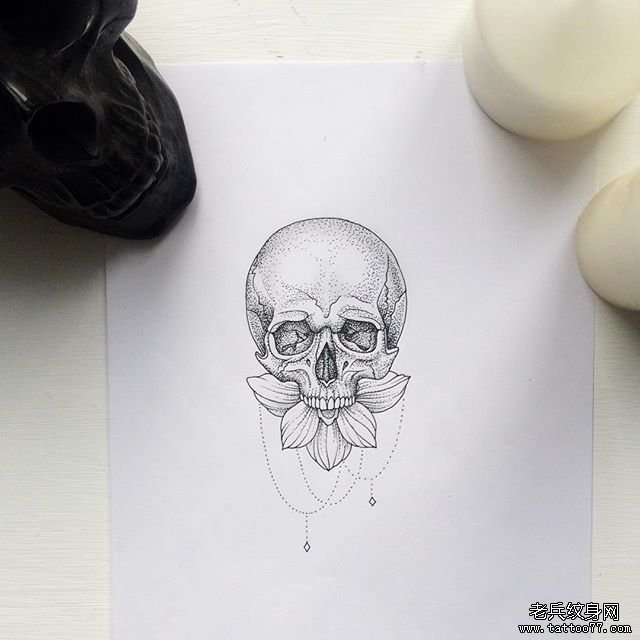 欧美骷髅点刺挂饰纹身图案手稿