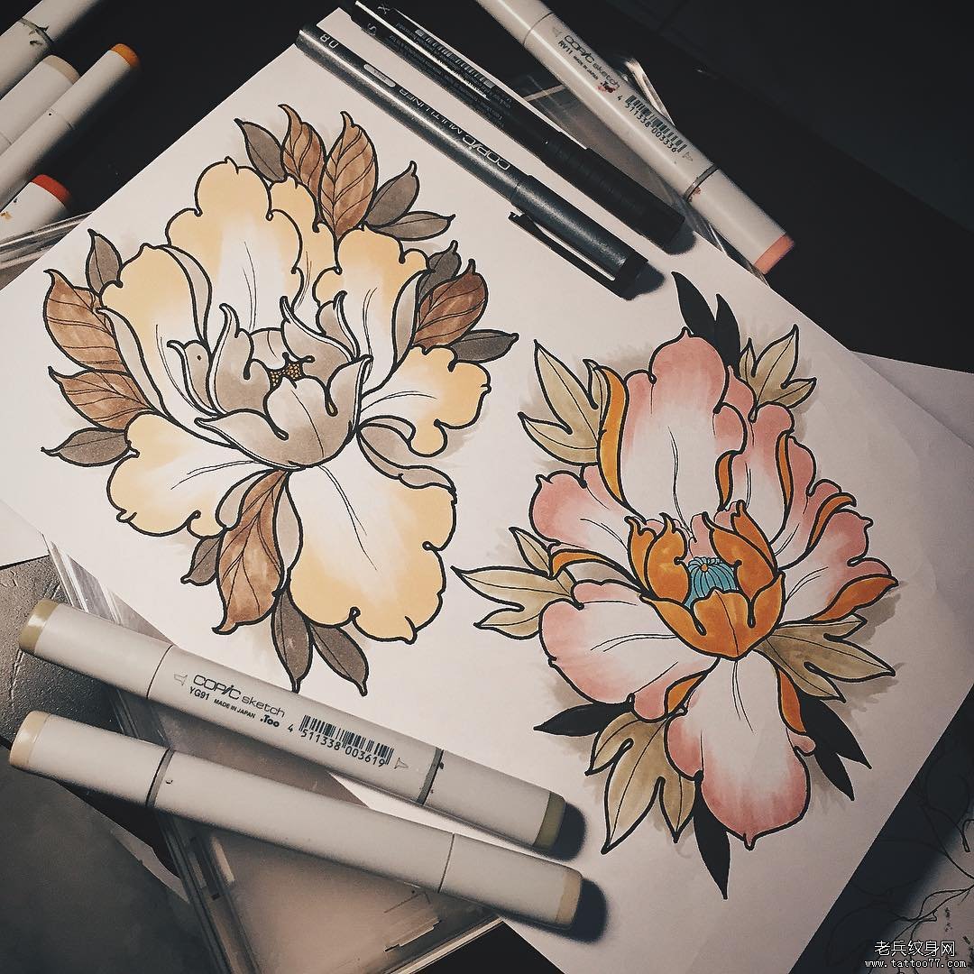 欧美school菊花纹身图案手稿