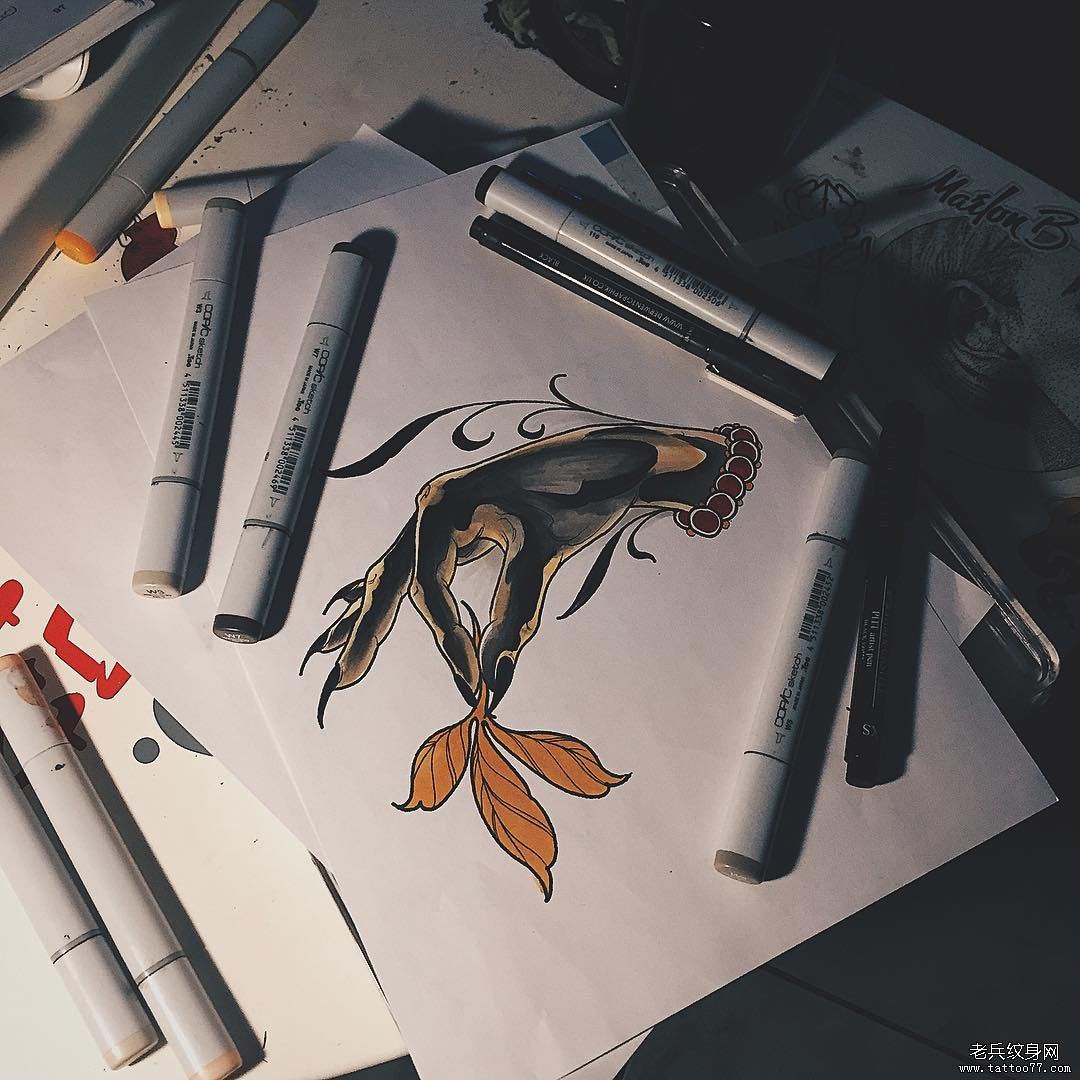 欧美school手纹身图案手稿