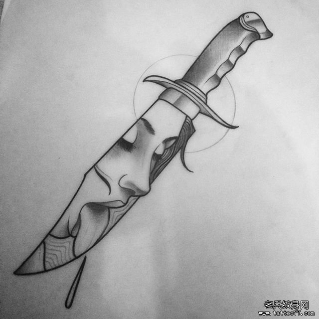 school 匕首女郎纹身图案手稿