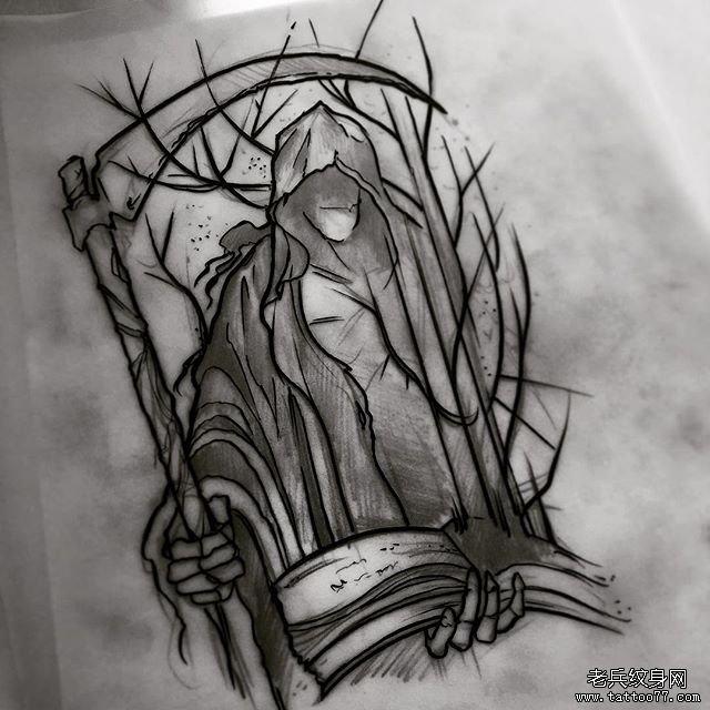 欧美死神纹身图案手稿