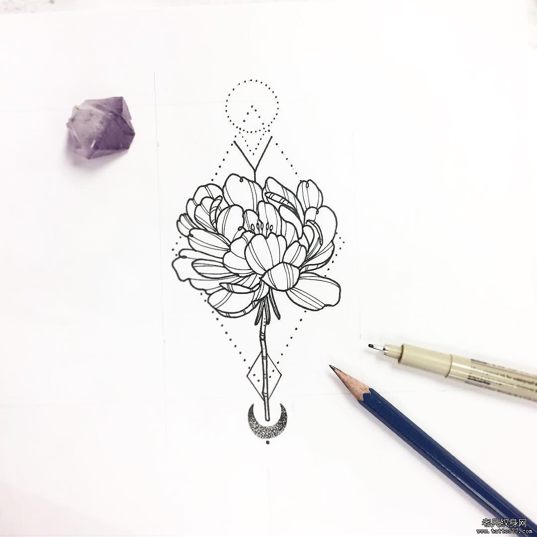 欧美花卉线条点刺纹身图案手稿