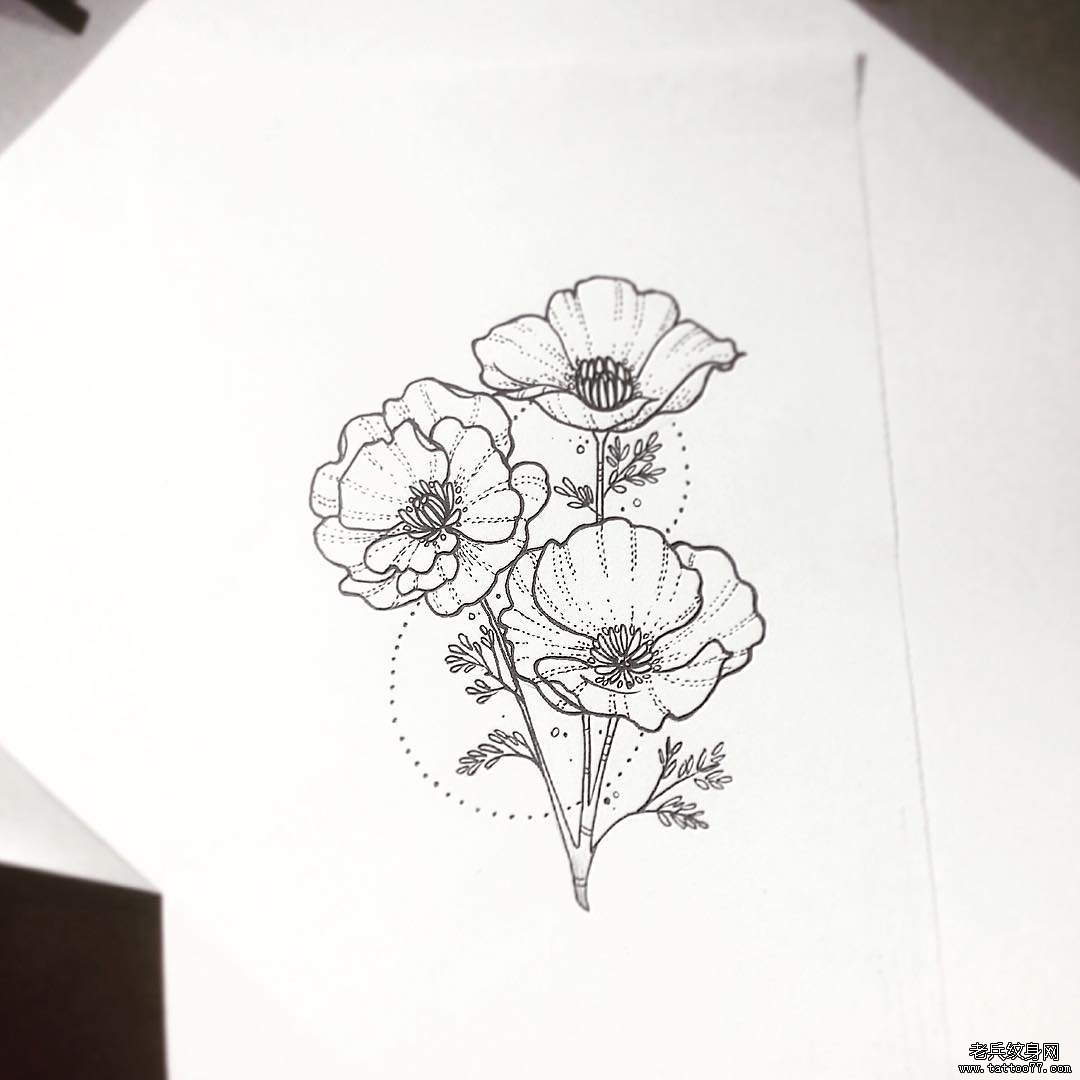 欧美花卉小清新纹身图案手稿