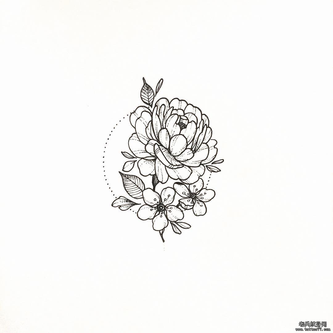 欧美玫瑰樱花小清新线条纹身图案手稿