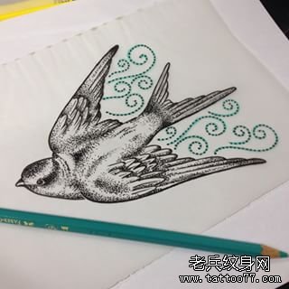 欧美school燕子点刺纹身tattoo图案手稿