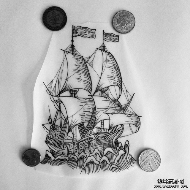 欧美school帆船纹身tattoo图案