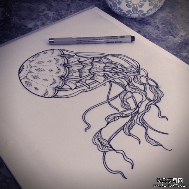 欧美school点刺水母tattoo纹身图案
