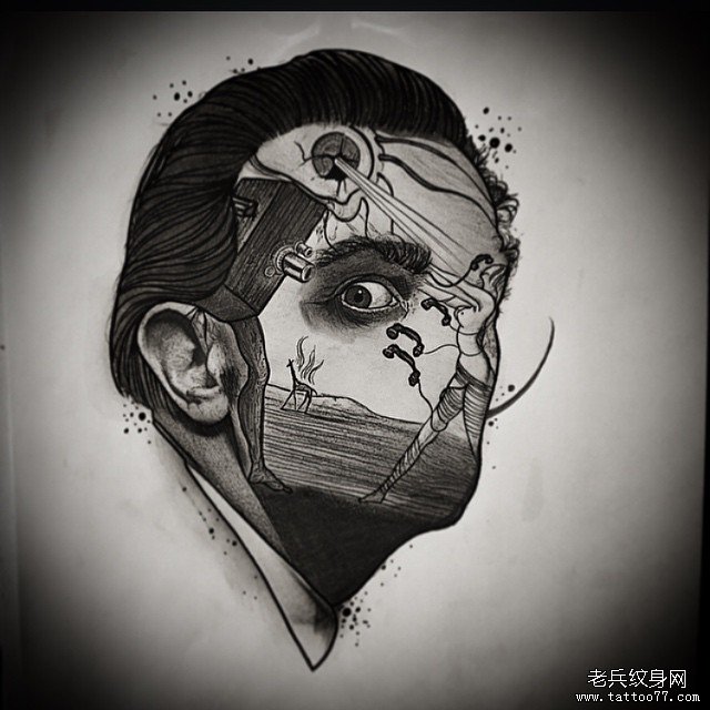 欧美诡异人像纹身图案手稿