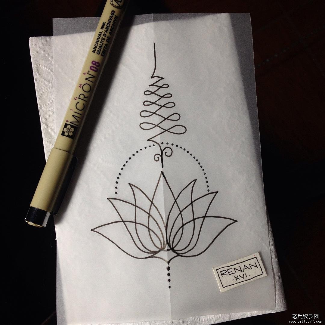 欧美简单线条梵花纹身图案手稿