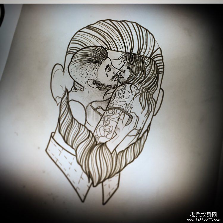 欧美人像纹身图案手稿