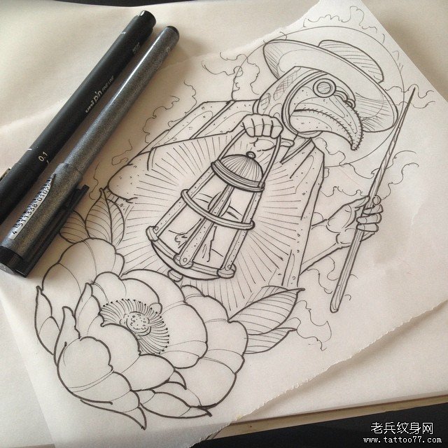 欧美school卡通人物纹身图案手稿