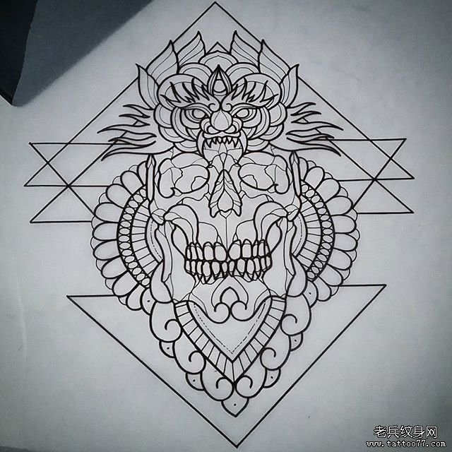 欧美school纹身骷髅图案手稿