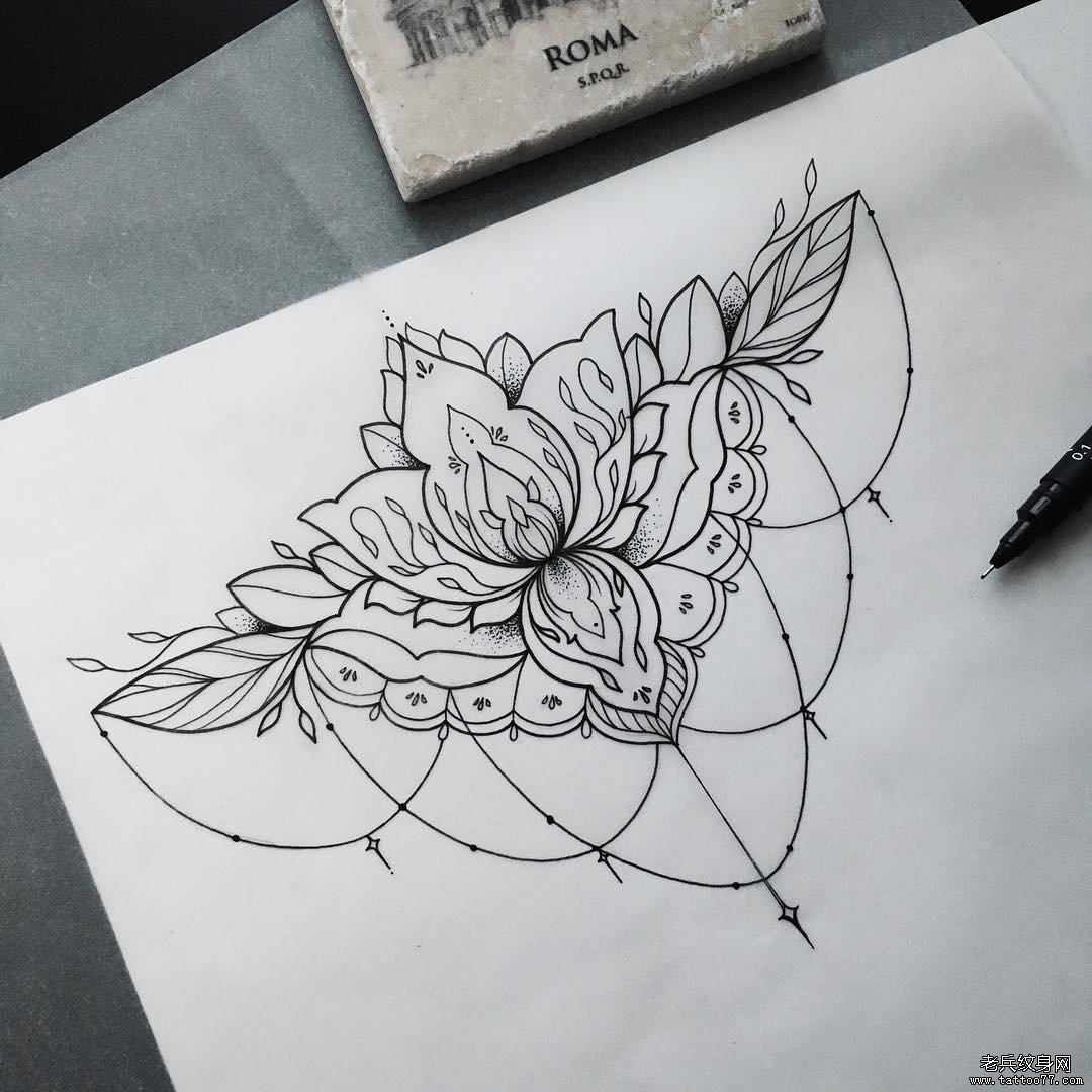 欧美梵花纹身蕾丝图案手稿
