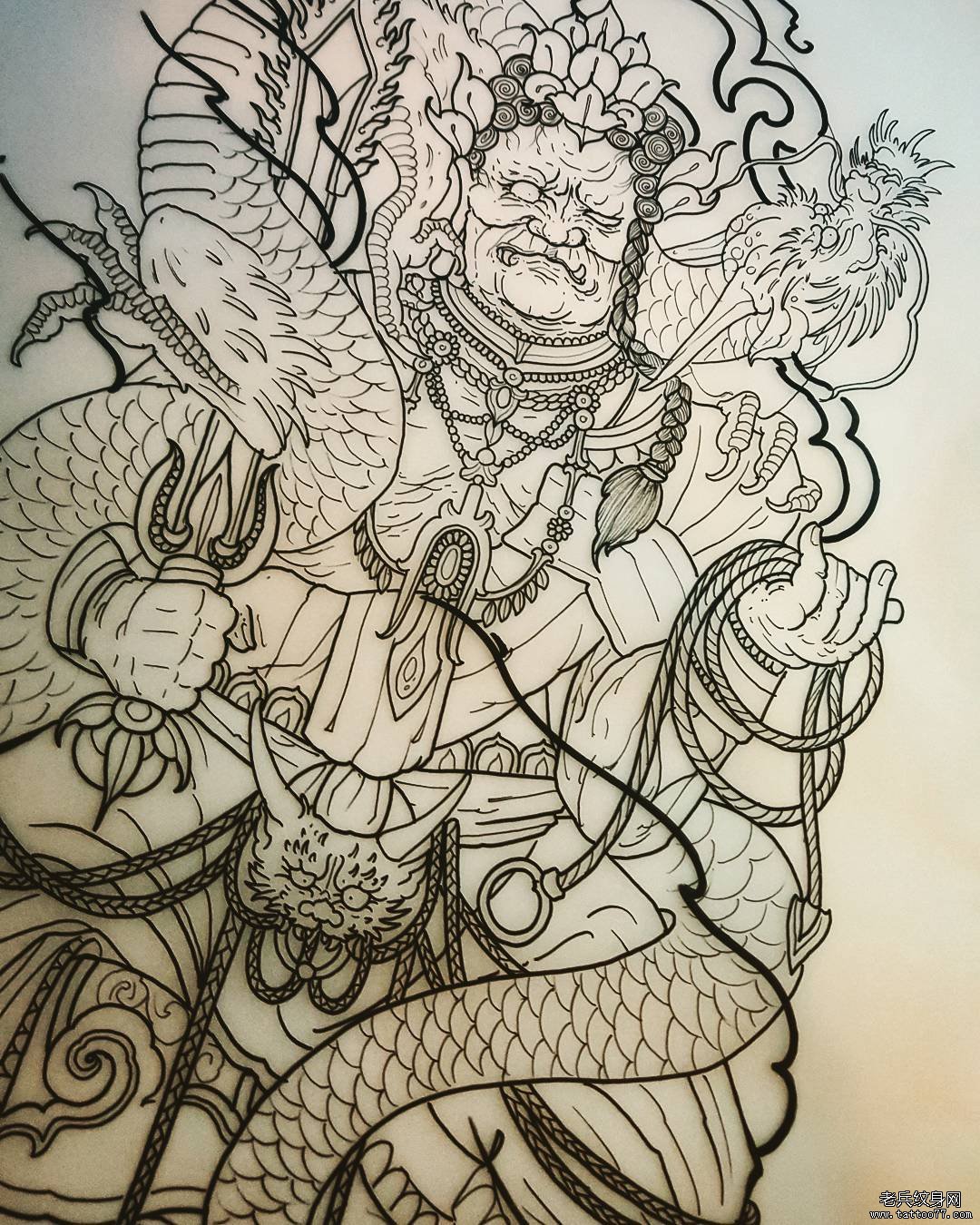 不动明王龙纹身图案手稿
