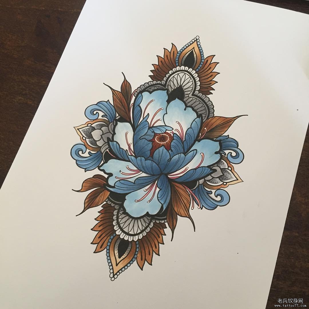 欧美菊花纹身图案手稿