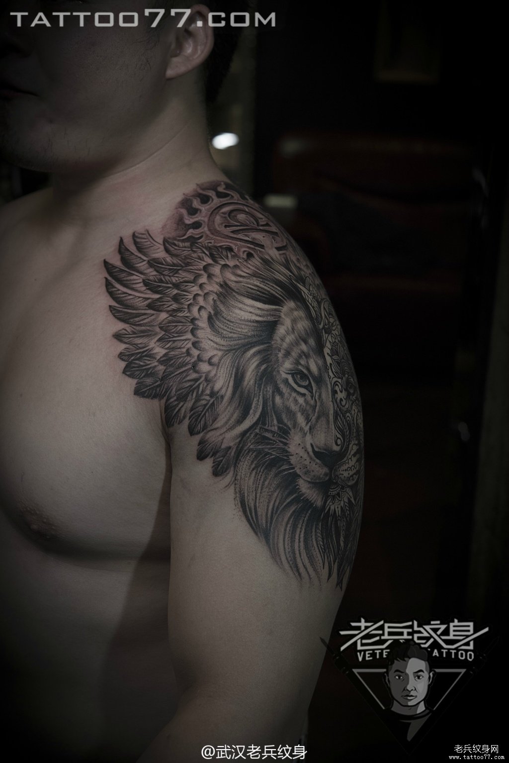 披肩狮子翅膀星座纹身图案作品