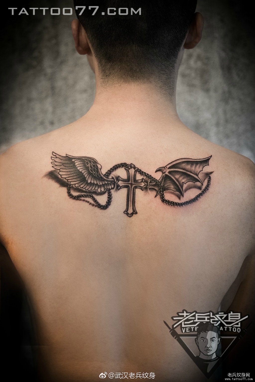 后背天使恶魔翅膀纹身图案作品