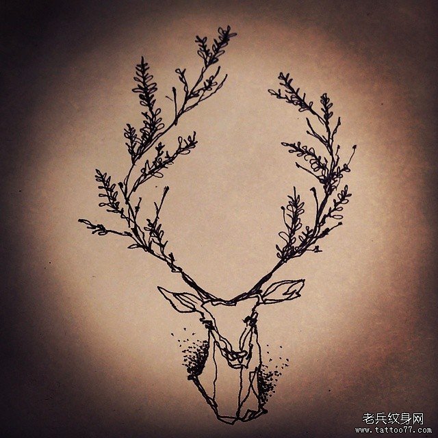 欧美麋鹿小清新纹身图案手稿