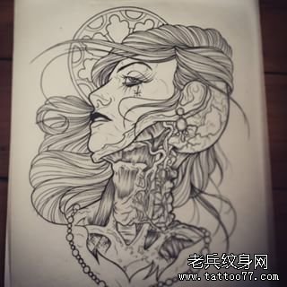 欧美school暗黑系死亡女郎纹身图案手稿
