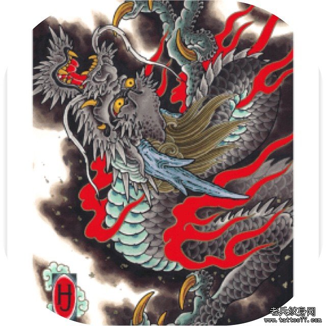 传统日式龙纹身图案手稿