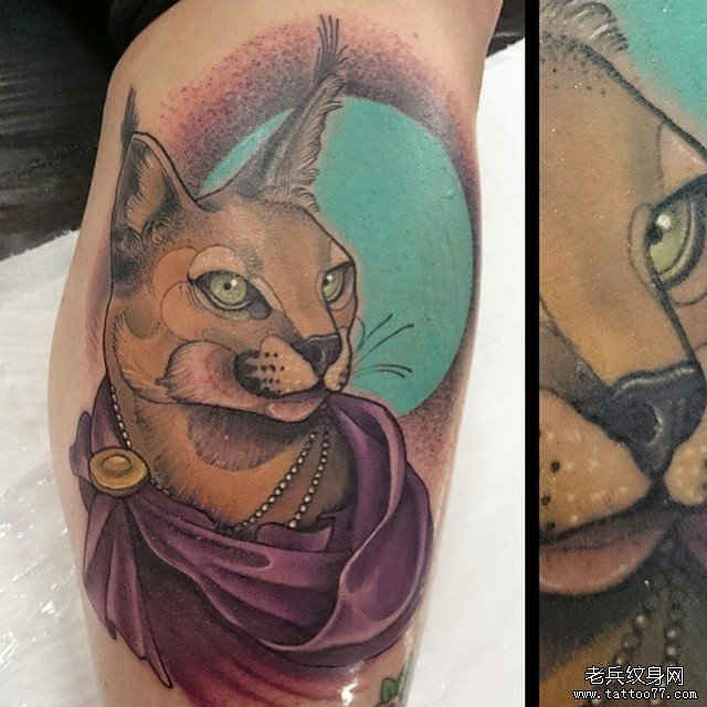 大臂欧美猫纹身图案