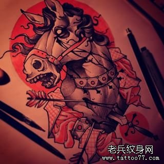 欧美new school马纹身图案手稿
