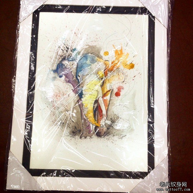 泼墨欧美大象纹身图案手稿