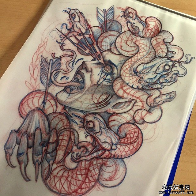 欧美school美杜莎纹身图案手稿