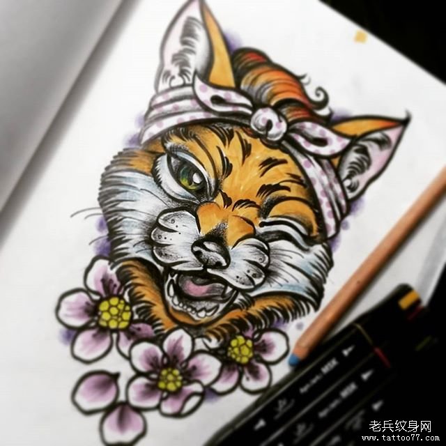 欧美school卡通狐狸纹身图案