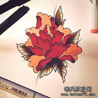 传统牡丹纹身图案手稿