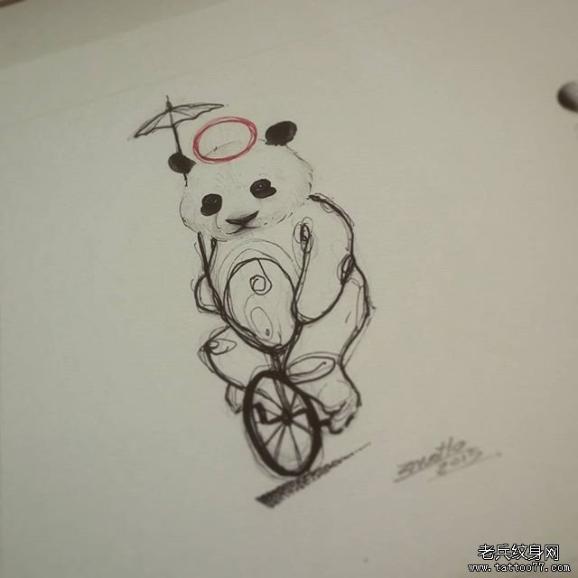 欧美熊猫纹身图案手稿