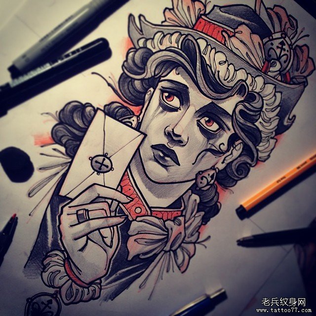 欧美school女郎纹身图案手稿