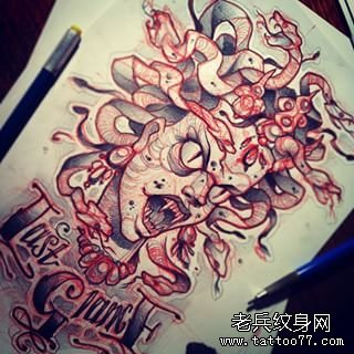 欧美school美杜莎纹身图案手稿
