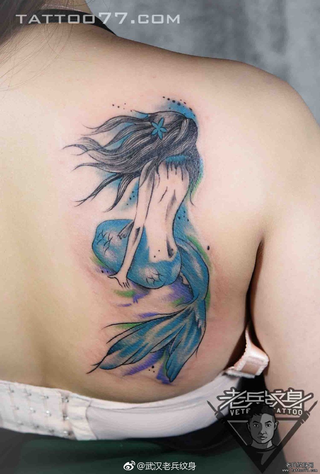 肩胛美人鱼纹身图案作品