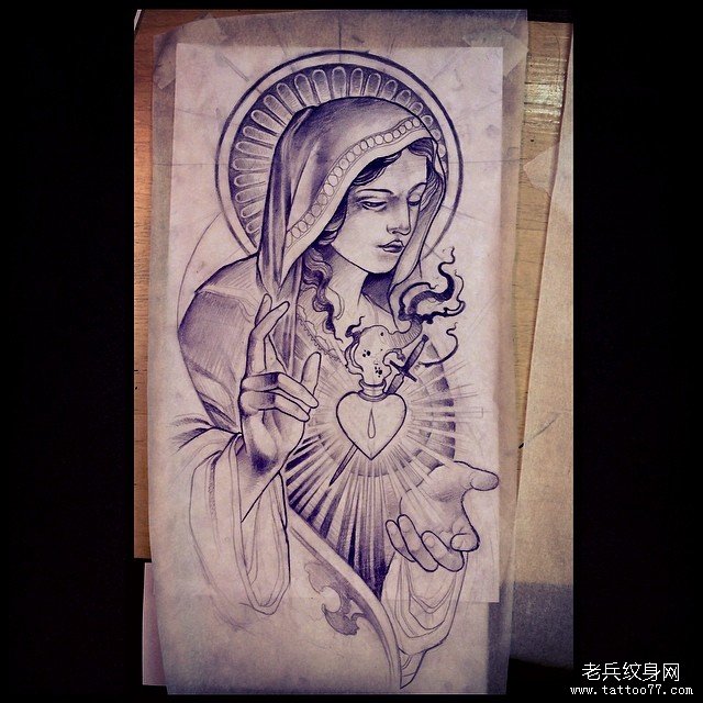 欧美修女火焰纹身图案手稿