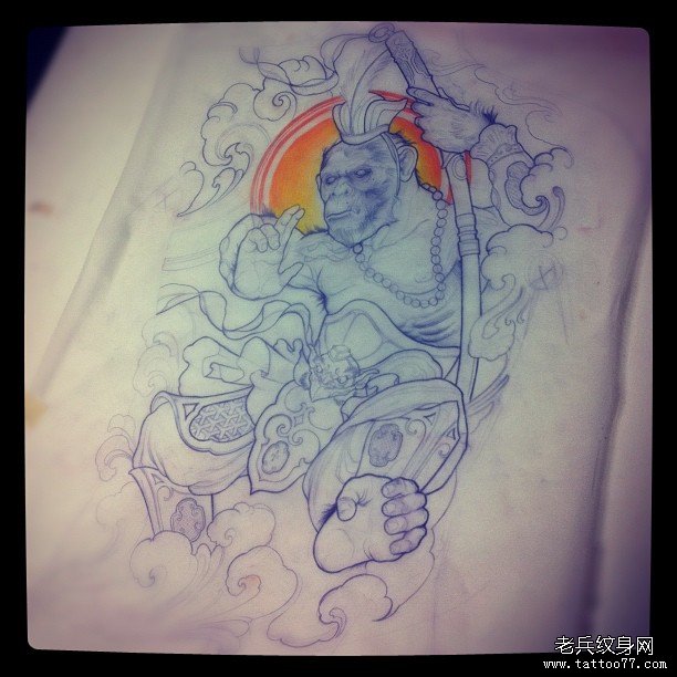 欧美孙悟空纹身图案手稿