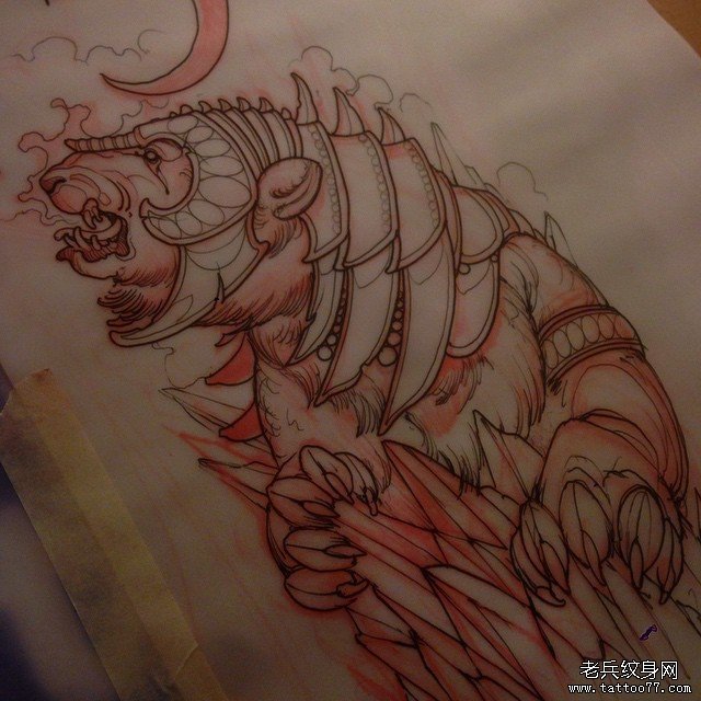 欧美school战熊纹身图案手稿