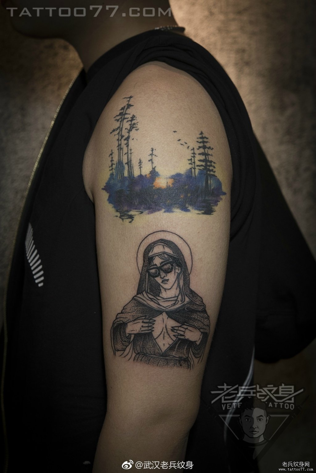 大臂个性圣母纹身图案作品