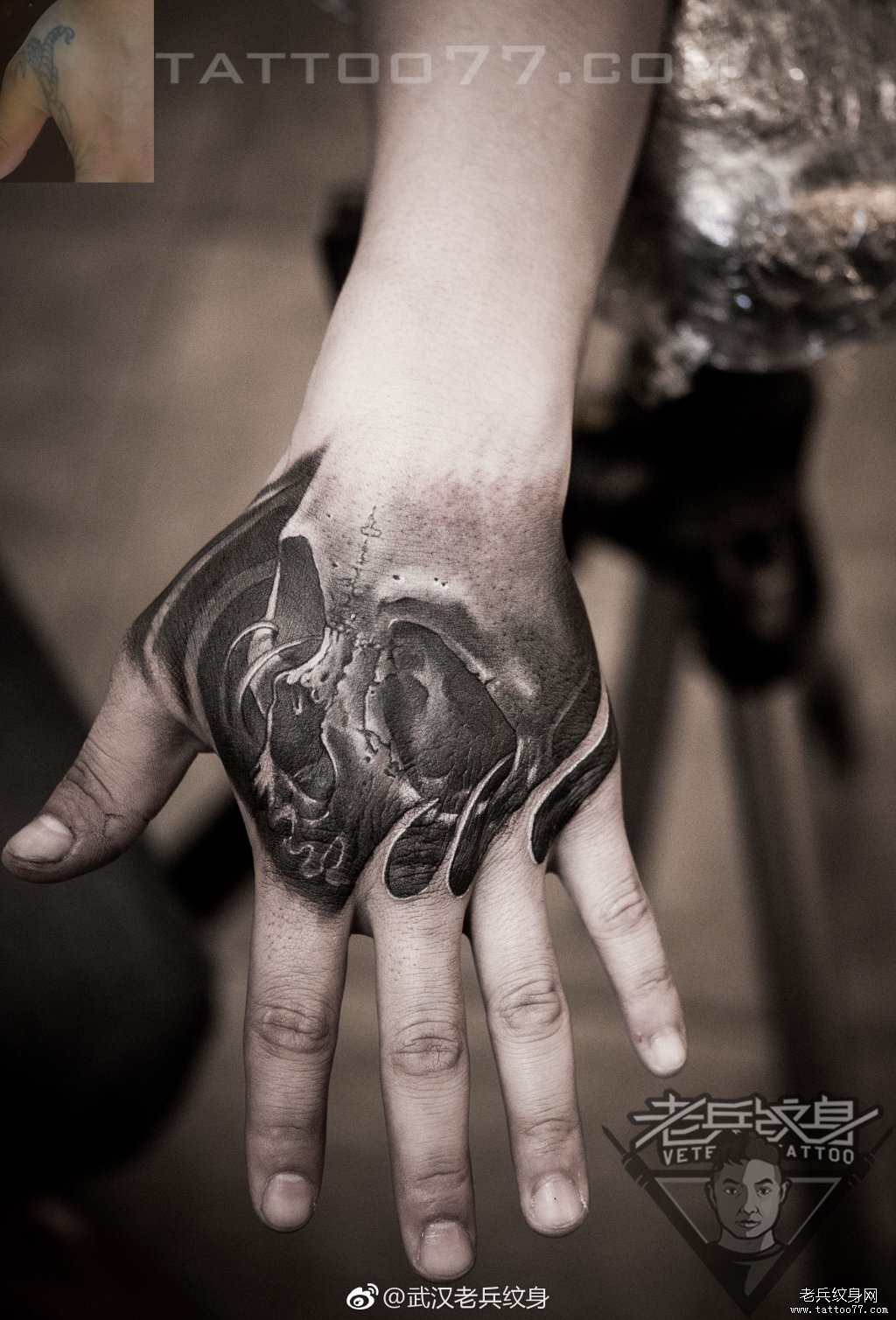超个性的手背骷髅纹身图案作品遮盖旧纹身